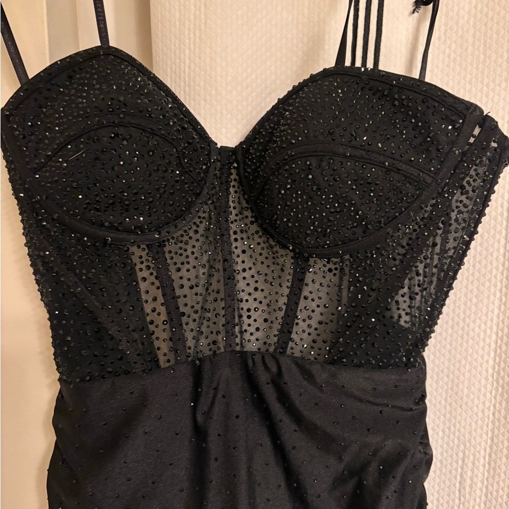 Elegant Strapless Black Beaded Dress